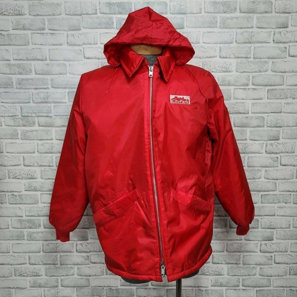 Vintage 70s 80s Birdie Mens L Red Sherpa Lined City Park Golf Course Coat Golfer